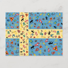 Postal Bandeira da suecia com o cartão dos ícones da