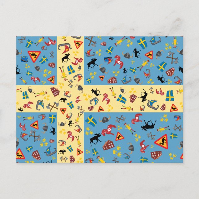Postal Bandeira da suecia com o cartão dos ícones da (Frente)