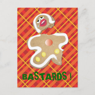 Postal 'BASTARDS!' gingercake man biscoito cartão humorís