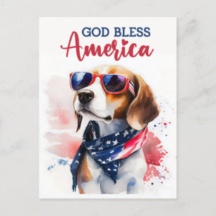 Postal Beagle Patriótico, Deus Abençoe a América Cartão P