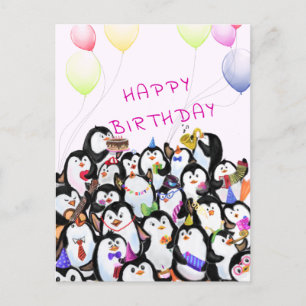 Postal Bebê Aniversário Cartão Feliz Pinguins Festejar Se