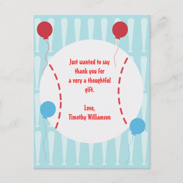 Postal Beisebol Obrigado Cartão de Posto (Frente)