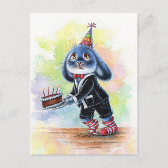 Postal Benny Blue - Cartão de Aniversário de Bolo (Frente)
