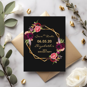 Postal Birthday Burgundy Black Guarde o Cartão de Data