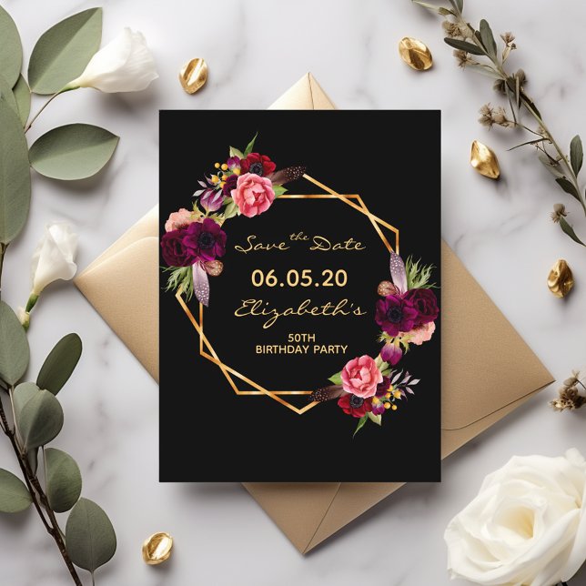 Postal Birthday Burgundy Black Guarde o Cartão de Data (Criador carregado)