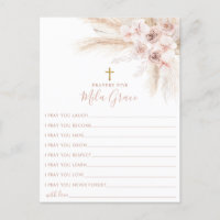 Boho Pampas Rosa Menina Florm Baptism Cartão de Or