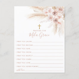 Postal Boho Pampas Rosa Menina Florm Baptism Cartão de Or