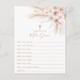 Postal Boho Pampas Rosa Menina Florm Baptism Cartão de Or