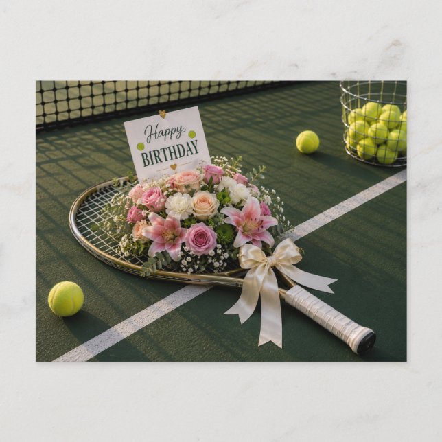 Postal Bola de tênis com muitas flores para cartão de ani (Frente)