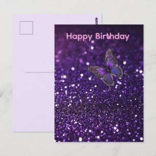Postal Borboleta Brilho Roxo, Cartão de Aniversário