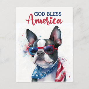 Postal Boston Terrier, Deus Abençoe a América Cartão Post