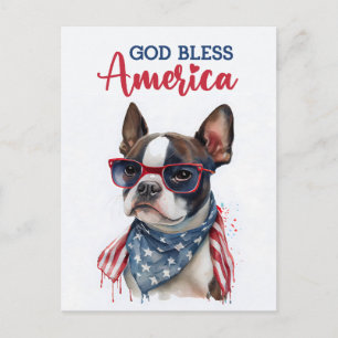 Postal Boston Terrier, Deus Abençoe a América Cartão Post