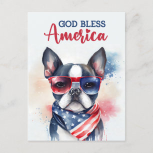 Postal Boston Terrier, Deus Abençoe a América Cartão Post