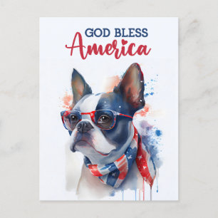 Postal Boston Terrier, Deus Abençoe a América Cartão Post