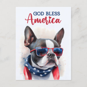 Postal Boston Terrier, Deus Abençoe a América Cartão Post