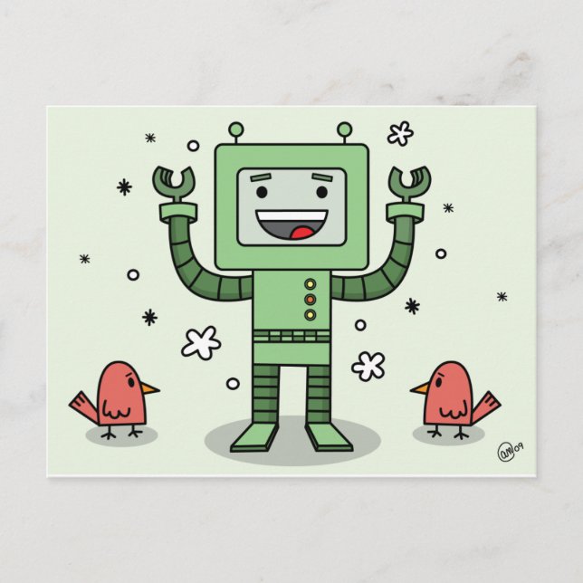 Postal Bot e amigos felizes - cartão (Frente)
