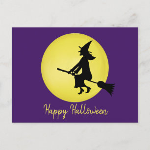 Postal Bruxa Voadora no Cartão de Lua