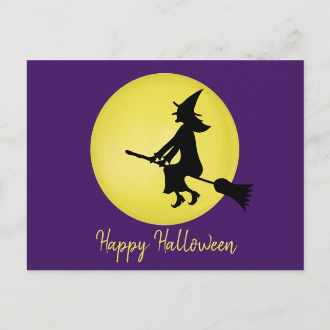 Postal Bruxa Voadora no Cartão de Lua (Frente)