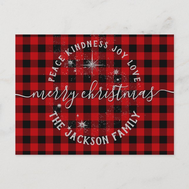 Postal Buffalo Xadrez Silver Script Feliz Cartão de Natal (Frente)