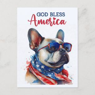 Postal Bulldog Francês, Deus Abençoe a América Cartão Pos