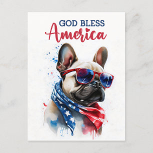 Postal Bulldog Francês, Deus Abençoe a América Cartão Pos