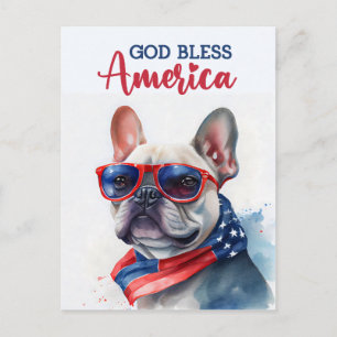 Postal Bulldog Francês, Deus Abençoe a América Cartão Pos