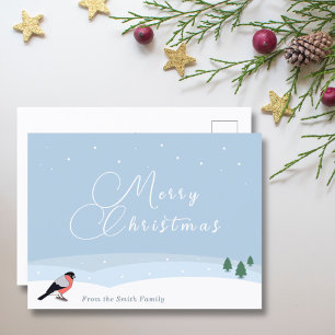 Postal Bullfinch & Snowy Landscape Cartão de Natal Feliz
