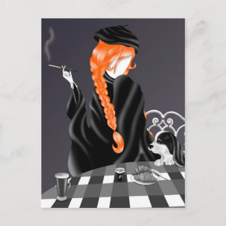 Postal Cachorro & Mulher no café Ginger Hair Cartão Posta