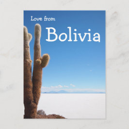 Postal Cacto gigante no cartão de texto Salar de Uyuni