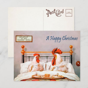 Postal Café da Manhã Vitoriano na Cama Cartão de Natal