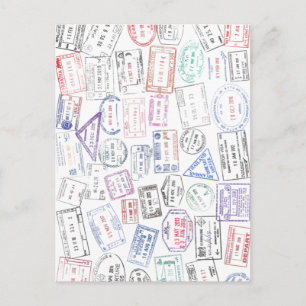 Postal Carimbos de passaporte mundiais em um cartão posta