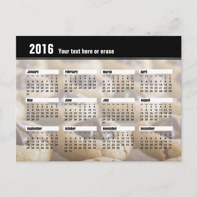 Postal Cartão 2016 do calendário do biscoito (Frente)