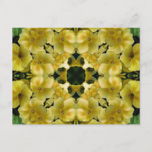 Postal Cartão amarelo da flor da arte do caleidoscópio da