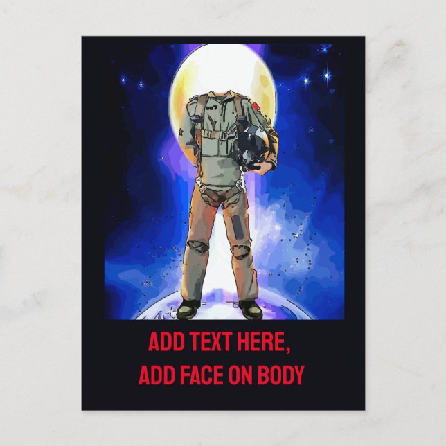 Postal Cartão Astronauta, editar texto e pic, personaliza (Frente)