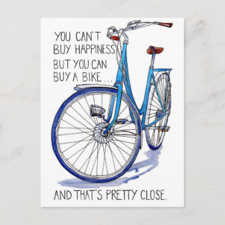 Postal Cartão Azul para Felicidade em Bike