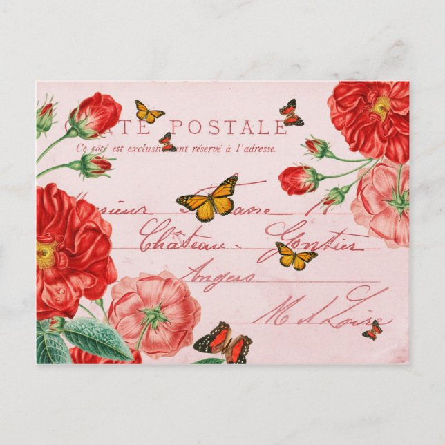 Postal Cartão bonito com flores e borboletas (Frente)