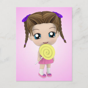Postal Cartão bonito da menina de Chibi