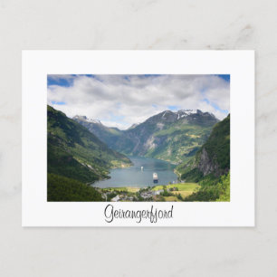 Postal Cartão branco de passagem para o Geirangerfjord