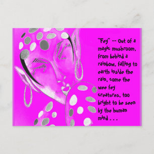 Postal Cartão com arte original -- Fada/duende fúcsia