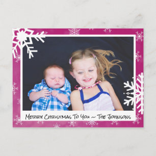 Postal Cartão com fotos da Família Magenta Snowflakes d