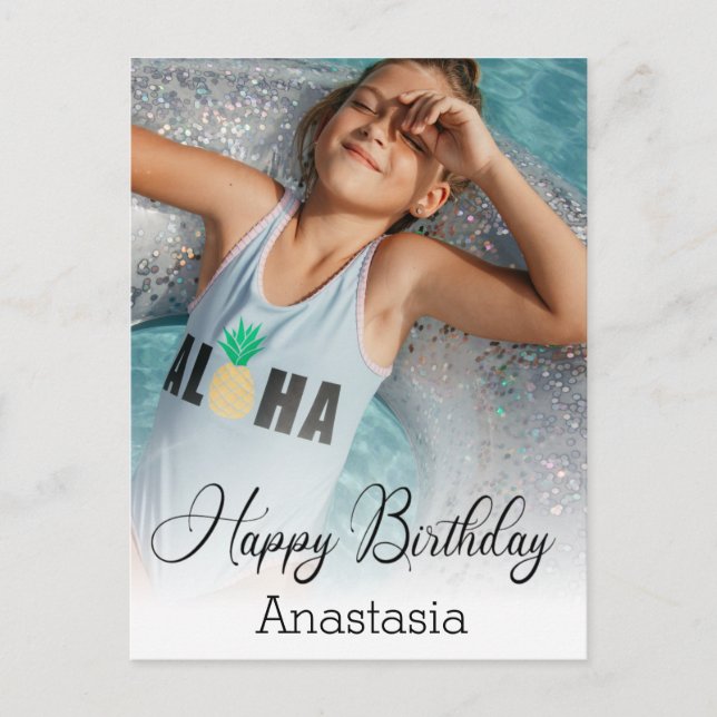 Postal cartão com fotos de caligrafia moderna de feliz an (Frente)