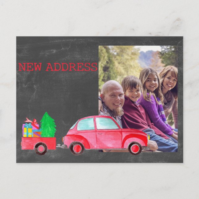 Postal Cartão com fotos de Carro de Natal com Cores d'águ (Frente)