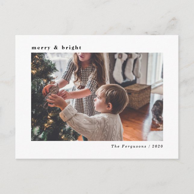 Postal Cartão com fotos mínimo moderno de Natal branco (Frente)
