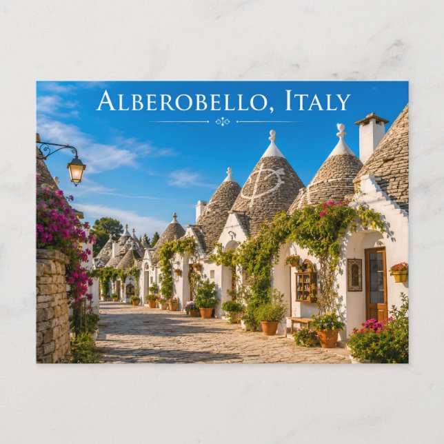 Postal Cartão da Aldeia Ensolarada das Casas Trulli (Frente)
