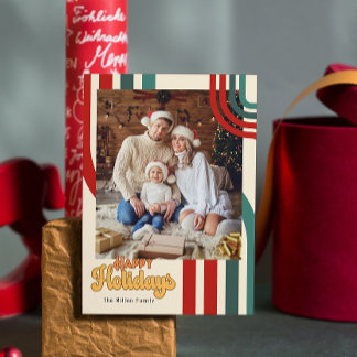 Postal Cartão da família de amigos de Natal de Retro Holi