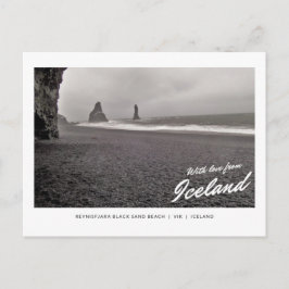 Postal Cartão da praia preta da areia de Reynisfjara,