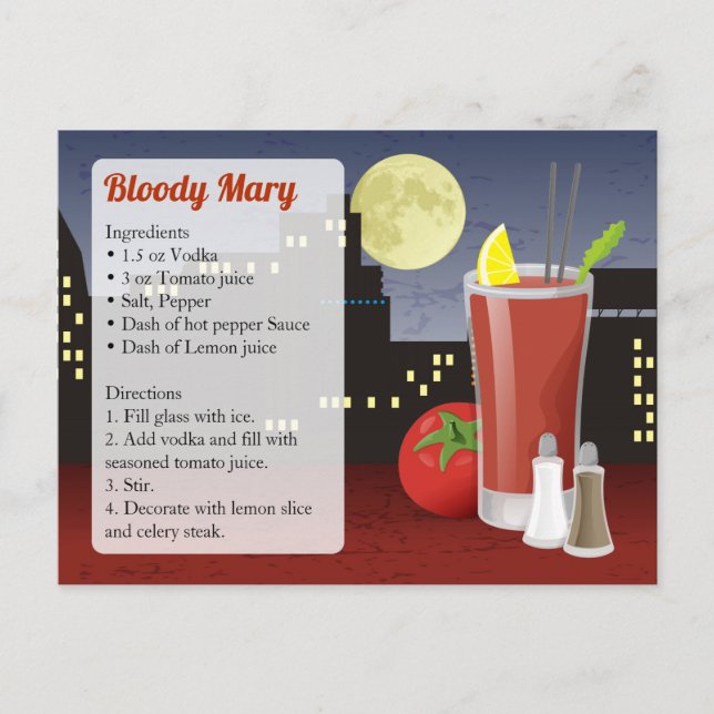 Postal Cartão da receita do Bloody Mary (Frente)