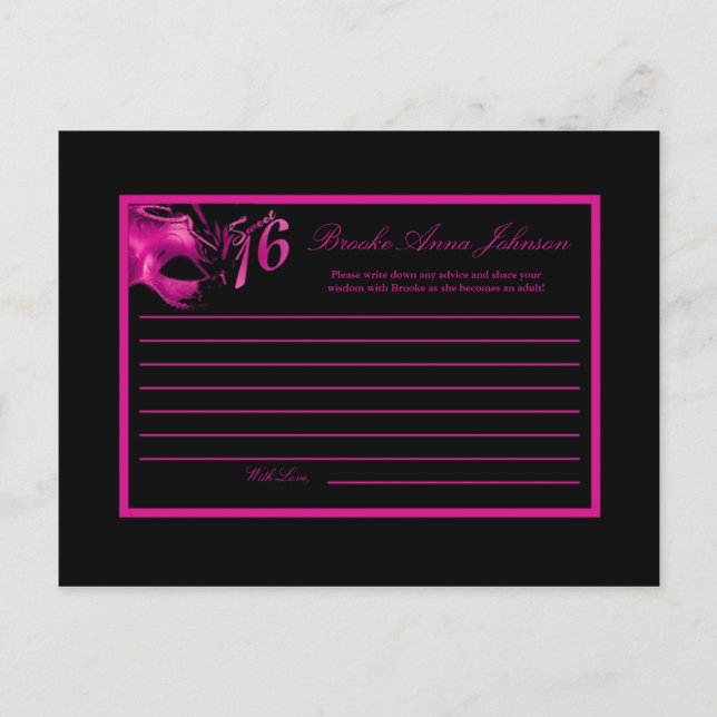 Postal Cartão de Aconselhamento Escritível Sweet 16 Black (Frente)