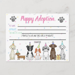 Postal Cartão de Adoção de Cachorrinho de Pelúcia para Fa
