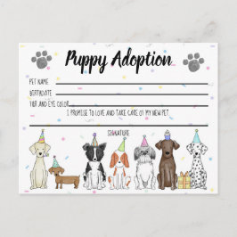 Postal Cartão de Adoção de Cachorrinho de Pelúcia para Le